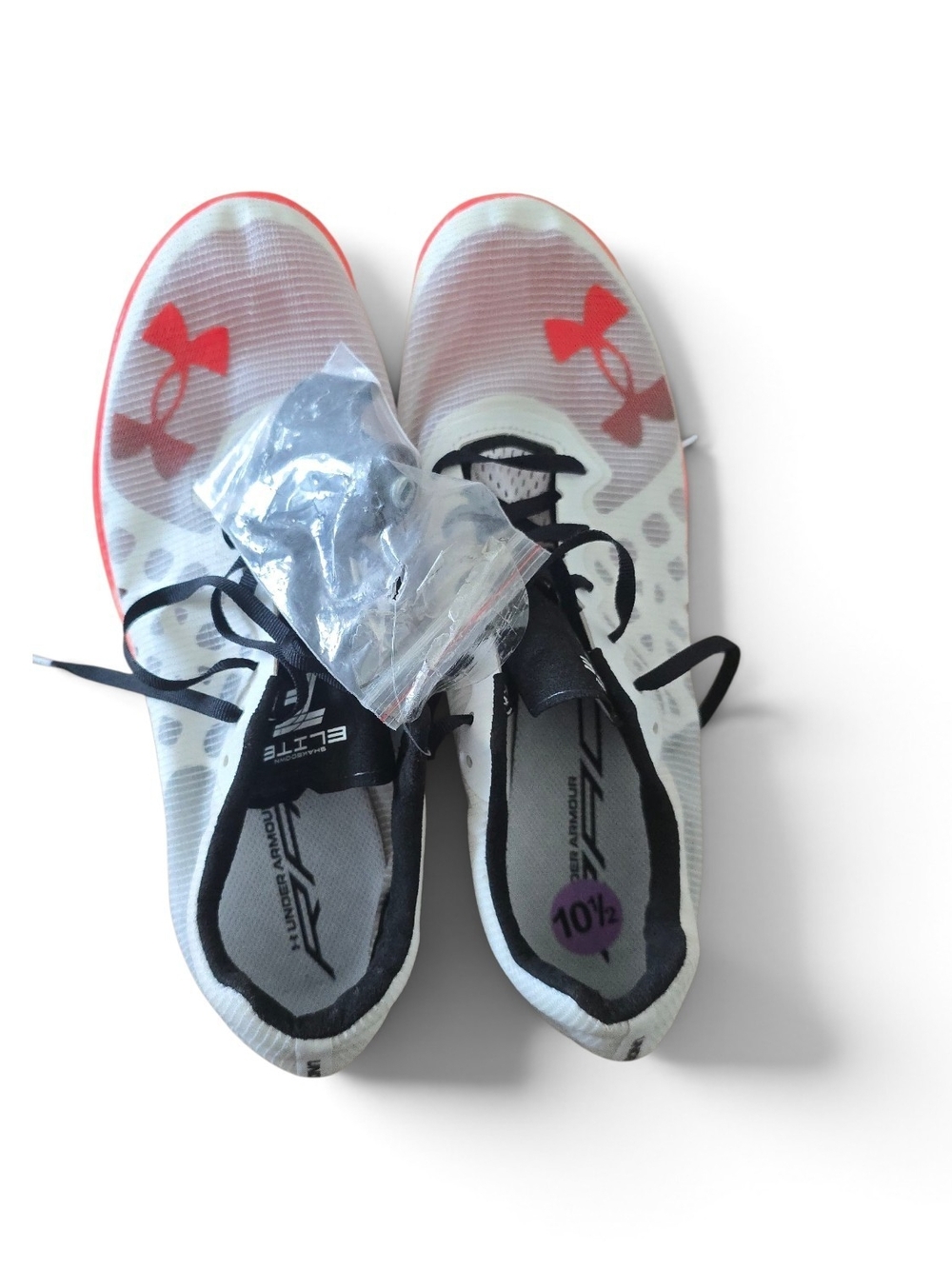Unisex Under Armour White & Coral Running Sneakers With Track Spikes